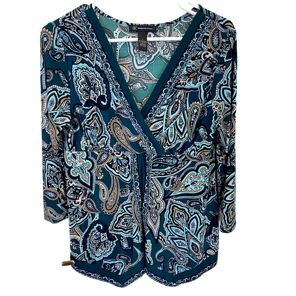 INC International Concepts Women’s Top Size L Green Paisley pattern